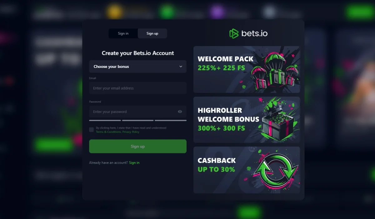 Bets.io Account Creation