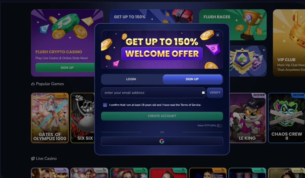 Account Setup on Flush Casino